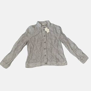 Christopher & Banks Large Grey Button Up Women's Linen Shirt NWT $49.50 B20#13